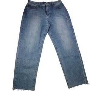 Lucky Brand High Rise Mom Drew Denim Jean Distressed Frayed Hem Size 14/32